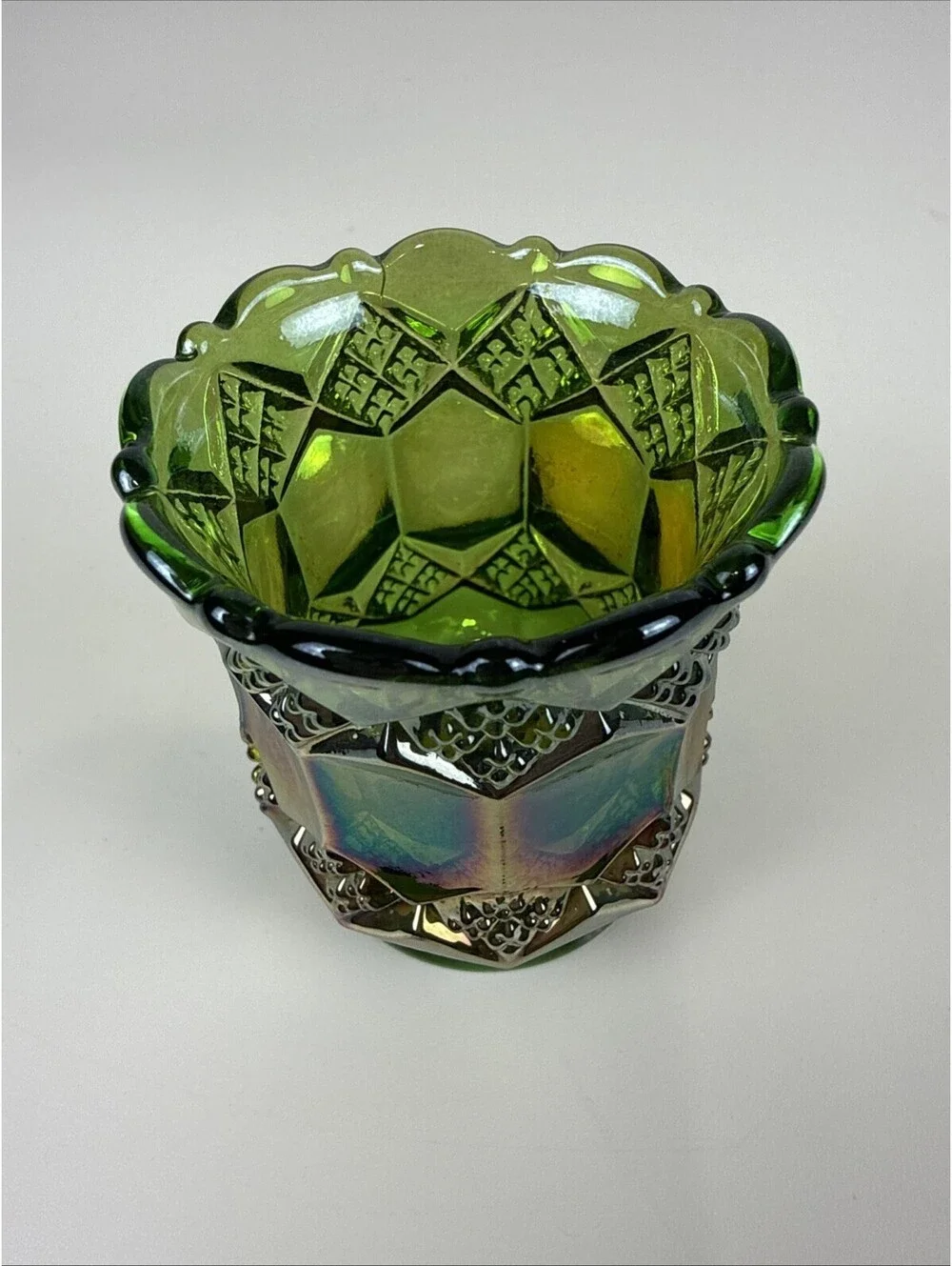 Imperial Green Carnival Glass 3 In 1 Three in One Toothpick Holder Vintage